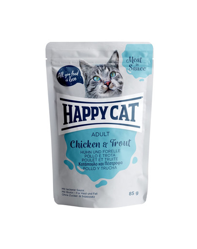 HAPPY CAT Meat in sauce Adult Huhn & Forelle 85 g vištiena ir upėtakis padaže