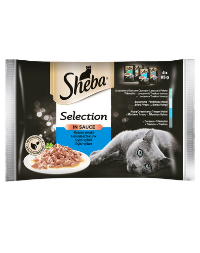 SHEBA Selection in Sauce Žuvies skonių kolekcija 56 x 85 g (28 +28 nemokamai )