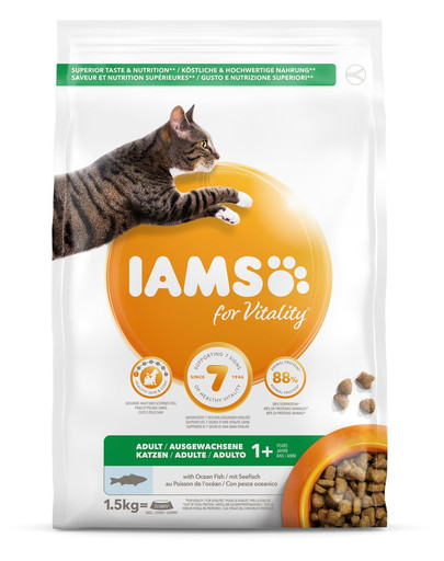 IAMS for Vitality suaugusioms katėms su vandenyno žuvimis 1,5 kg