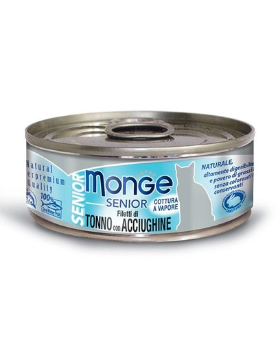 MONGE Senior Kačių maistas Tunas su ančiuviais 80g