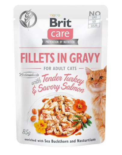 BRIT Care Cat Fillets in gravy 85 g kalakutienos ir lašišos filė padaže