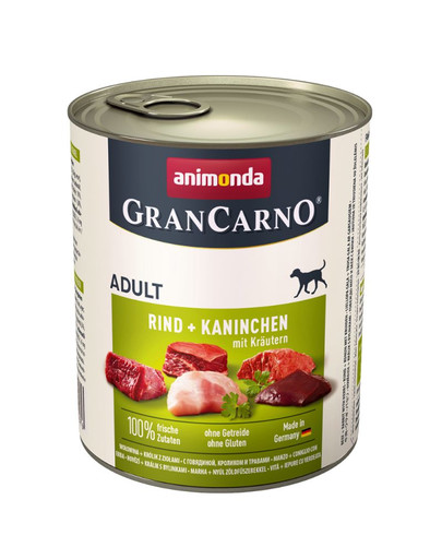 Animonda Grancarno Adult 800 g suaugusių šunų konservai su jautiena, triušiena ir zolelėmis