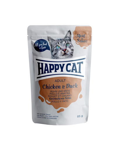 HAPPY CAT Meat in SauceAdult Huhn & Ente 85g paukštiena ir antiena