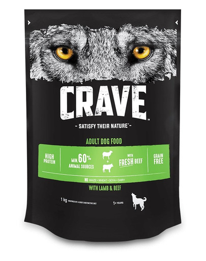 CRAVE Adult lamb & fresh beef 1 kgsausas šunų maistas ėriena ir jautiena