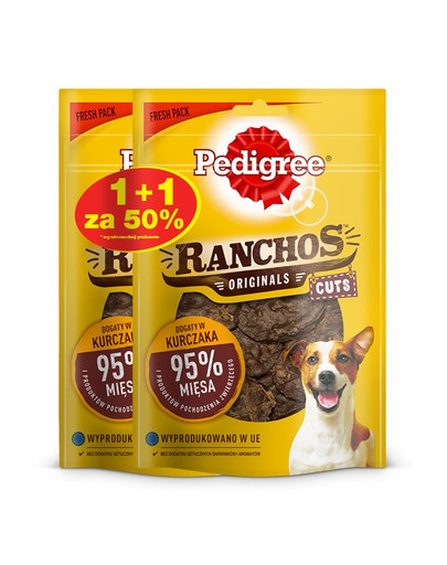 PEDIGREE Ranchos Originals Cuts 65g x 3 - šunų skanėstai su vištiena 1 + 50% NEMOKAMAI