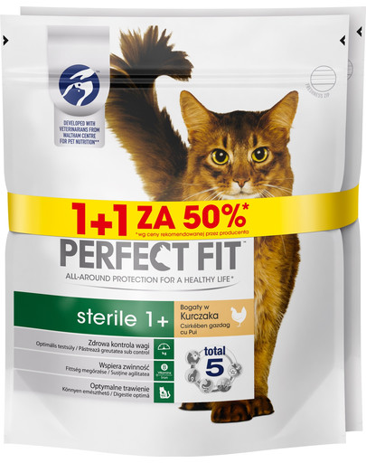 PERFECT FIT (Sterile 1+) 750g x 3 vnt.Daug vištienos - sausas kačių maistas po sterilizavimo 1 + 50%