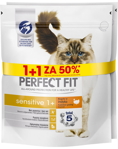 PERFECT FIT (Sensitive 1+) 750g x3 vnt. praturtintas  kalakutėna - sausas maistas katėms su jautria virškinimo sistema 1 + 50%