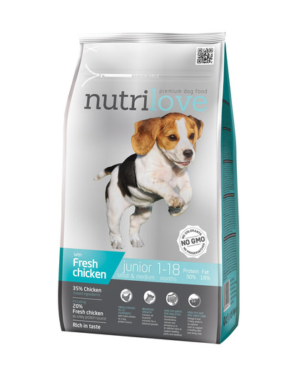NUTRILOVE Premium dla psa Junior S&M su šviežia vištiena 1,6 kg