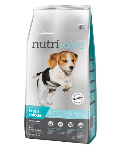 NUTRILOVE Premium dla psa Junior S&M su šviežia vištiena8kg
