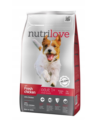 NUTRILOVE Premium dla psa Adult S su šviežia vištiena 8kg
