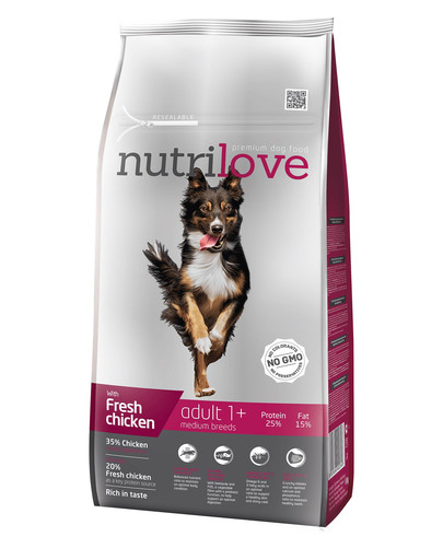 NUTRILOVE Premium dla psa Adult M su šviežia vištiena 8kg