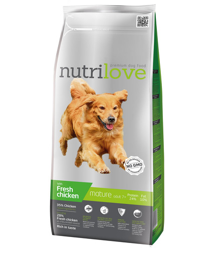 NUTRILOVE Premium dla psa Mature +7 su šviežia vištiena 3 kg