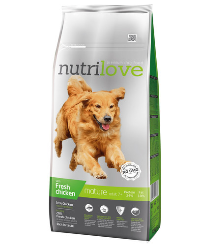 NUTRILOVE Premium  Mature +7 šuniui su šviežia vištiena 12 kg