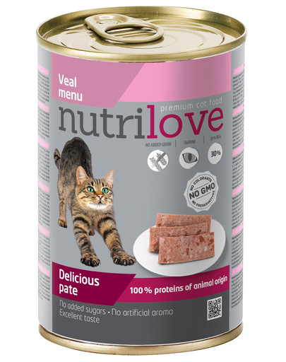 NUTRILOVE Premium Katės paštetas su veršiena 400g