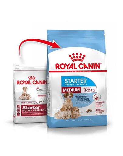 ROYAL CANIN Medium Starter Mother&Babydog 24 kg (2 x 12 kg) sausas maistas nėščioms, žindančioms kalėms ir šuniukams nuo 4 iki 8 savaičių amžiaus, vidutinių veislių