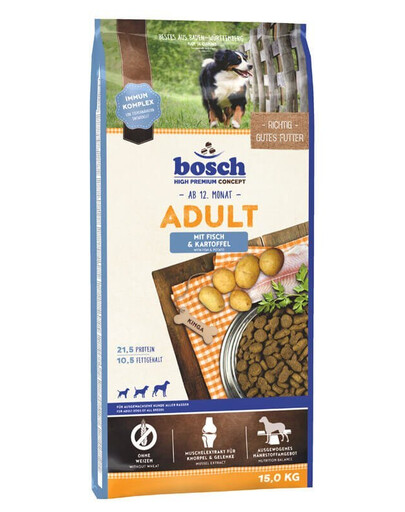 BOSCH Adult žuvis ir bulvės 15 kg + kepti sausainiai su ciberžole 250 g