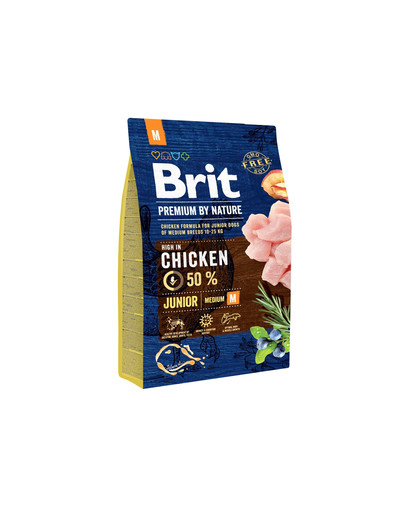 BRIT Premium By Nature Junior Medium M 3 kg + 6 x 800 g BRIT kalakutienos ir kepenų šlapias maistas šuniukams