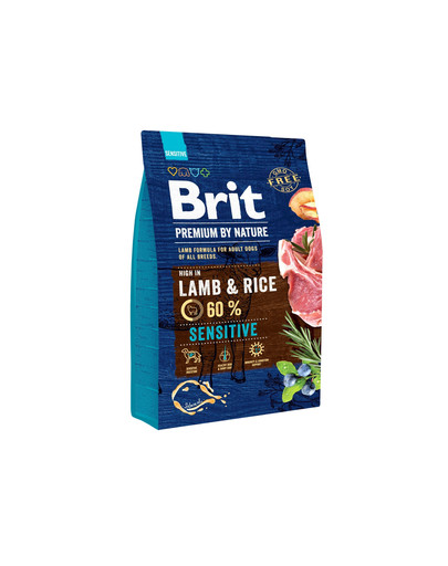 BRIT Premium By Nature Sensitive Lamb 3 kg + 6 x 800 g BRIT ėrienos ir grikių šlapias maistas
