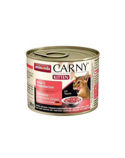ANIMONDA Carny Kitten rinkinys jautiena / kalakutų širdelės 12 x 200 g