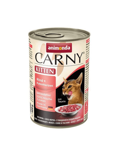 ANIMONDA Carny Kitten rinkinys jautiena / kalakutų širdelės 6 x 400 g