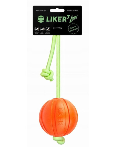 LIKER Lumi Dog toy šunų kamuolys ant šviečiančios virvelės 7 cm