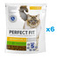 PERFECT FIT Sensitive 1+ 6x750 g sausas visavertis pašaras suaugusioms katėms, kuriame gausu kalakutienos
