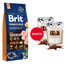 BRIT Premium By Nature Senior Small Medium S+M Chicken 15 kg + WOOLF Chicken And Rawhide Twister 2 x 100g  džiovinta oda, įvyniota į vištieną GRATIS
