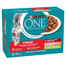 PURINA ONE Sterilcat 12x85g su jautiena ir morkomis, su lašiša ir morkomis, su kalakutiena ir žaliaisiais pupelėmis, drėgnas maistas katėms po sterilizacijos