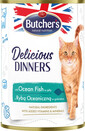 BUTCHER'S Delicious Dinners, ėdalas katėms, gabalėliai su jūros žuvimis drebučiuose, 400g