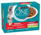 PURINA ONE Sterilcat 12x85g su jautiena ir morkomis, su lašiša ir morkomis, su kalakutiena ir žaliaisiais pupelėmis, drėgnas maistas katėms po sterilizacijos